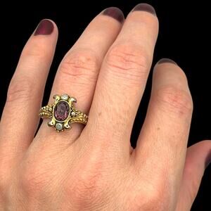 Vintage Avon Ring "Queensland" Gold Tone Purple Adjustable Signed